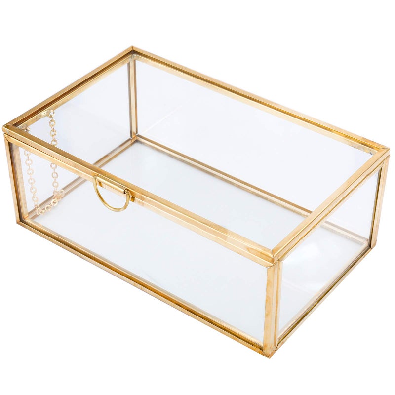 HighFree Vintage Glass Box with Lid - Clear Jewelry Glass Display Box Keepsake Box - Home Decor Decorative Box for Trinket Rings Bracelet (Gold, X-Small) - Image 1
